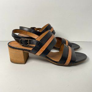 PAUL GREEN Vicky Slingback Block Heel Sandals Womens 5.5 Black Tan Two Tone